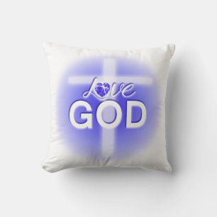 Almofada Jesus Ama Deus Cruz Coração Azul