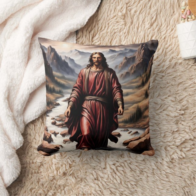 Almofada Jesus andando sobre água em um lugar pacífico (Cobertor)
