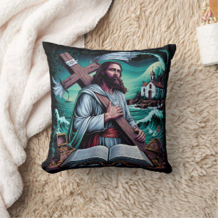 Almofada Jesus carregar a cruz pelo turbulento mar