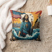 Jesus com cruz nas ondas/montanhas solares