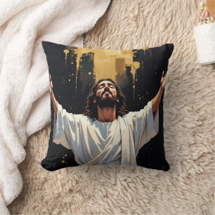 Almofada Jesus Cristo Nosso Salvador Preto e Dourado