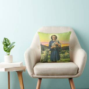 Almofada Jesus Cristo Pastor Vintage com Cordeiro Bebê