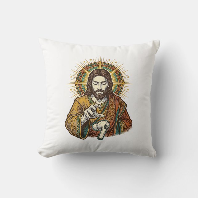 Almofada Jesus Derrubou Fone de Ouvido Sem Fio Debaixo da M (Frente)