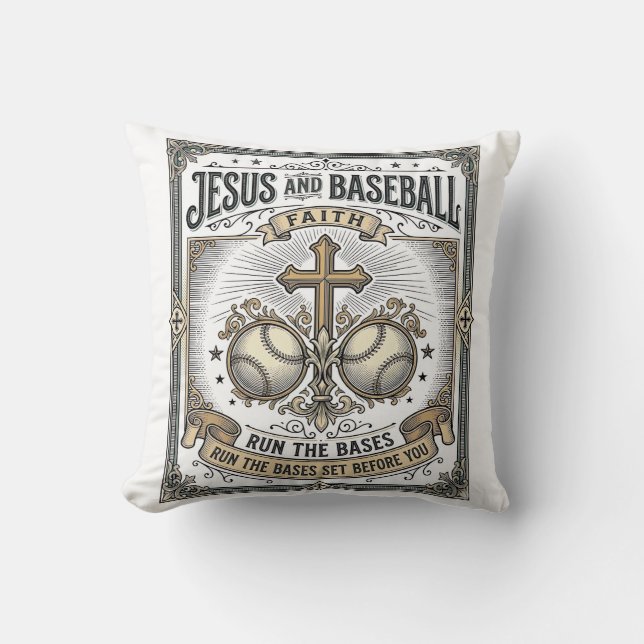 Almofada Jesus e Beisebol Cristão Vintage  (Frente)