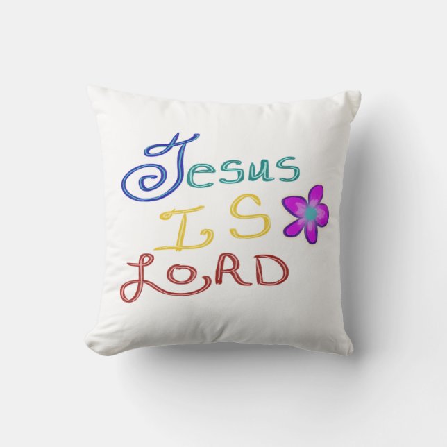 Almofada Jesus é LORD com Flor Rosa Branco (Frente)