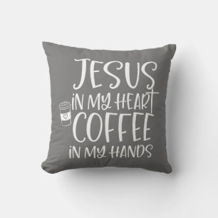 Almofada Jesus Em Meu Café Cardíaco Nas Mãos