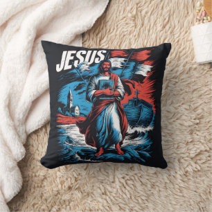 Almofada Jesus entre tempestades de fé e esperança no mar