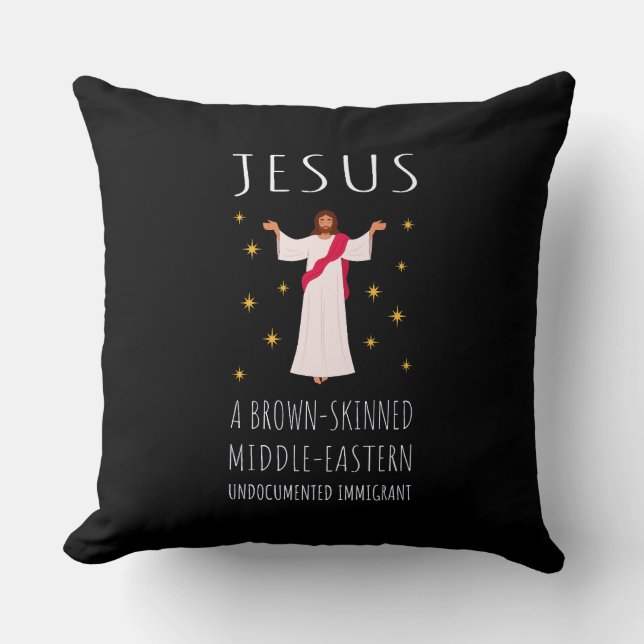 Almofada Jesus Imigrante Indocumentado de Pele Morena I (Frente)