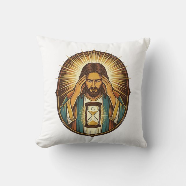 Almofada Jesus Impaciente Carregando Ampulheta Internet Len (Frente)