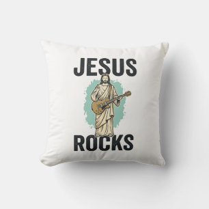 Almofada Jesus Rocks Guitar Entalhe Cristão Vintage Des