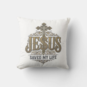 Almofada Jesus Salvou Minha Vida Estampa Vintage Cristã Cam