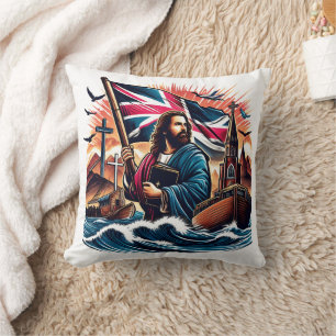 Almofada Jesus segurando uma bandeira em meio a mares tempe