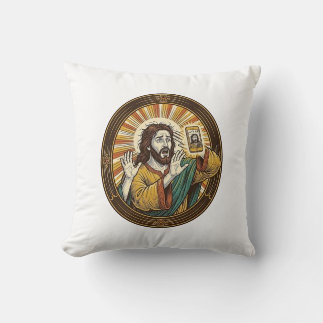 Almofada Jesus Selfie Acidental com Câmera Frontal e Papada (Frente)