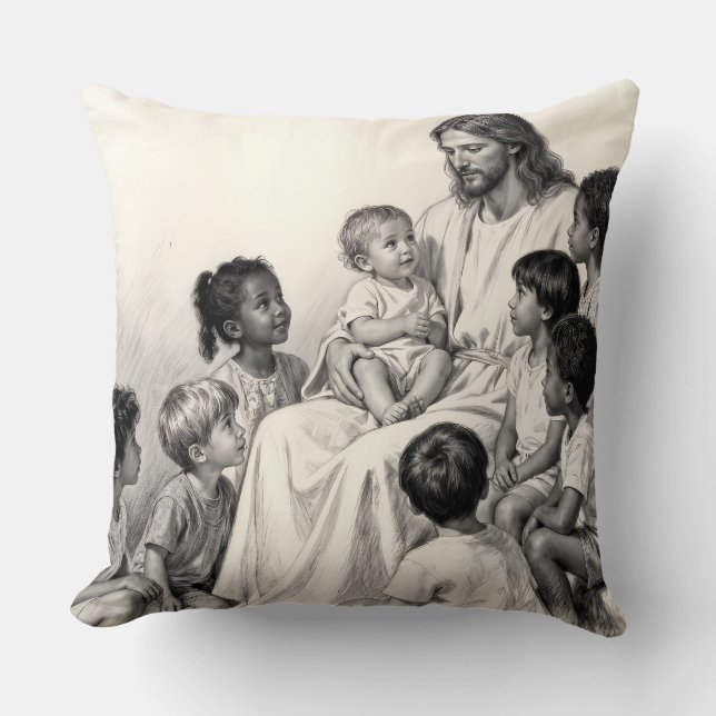 Almofada Jesus Sentado com Crianças (Frente)