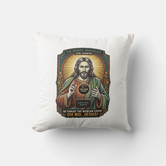 Almofada Jesus Tela Preta Cobertura de Webcam Esquecida Vir (Frente)