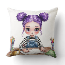 Jeune fille aux couettes violettes concentrée à so