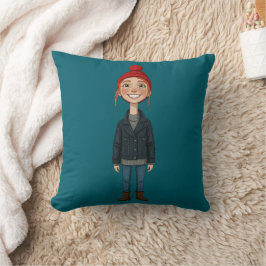 Almofada Jeune Fille Rousse Souriante avec Bonnet Rouge et