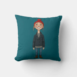 Almofada Jeune Fille Rousse Souriante avec Bonnet Rouge et 