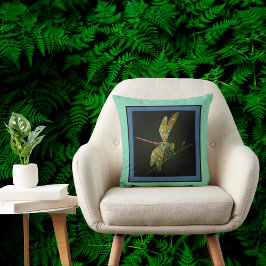 Almofada Jewel Tone Dragonfly encontra Mandala em Aqua