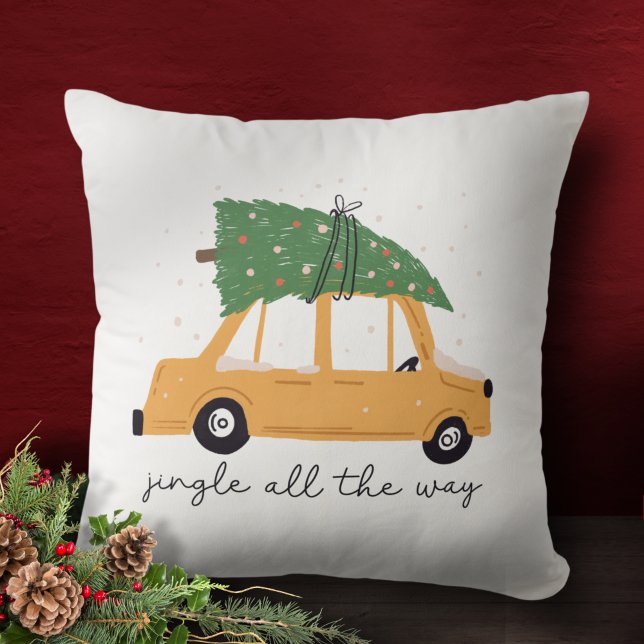 Almofada Jingle All Way Car and Christmas Tree Holiday (Criador carregado)