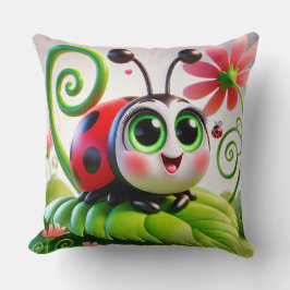 Almofada Joaninha de Desenho Animado Fofa com Olhos Verdes