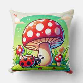 Almofada Joaninha na grama com cogumelo vibrante