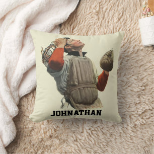 Almofada Jogador de Beisebol Esportivo Antigo, Receptor Olh