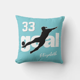 Almofada jogador de futebol feminino jogando gol escolher Q