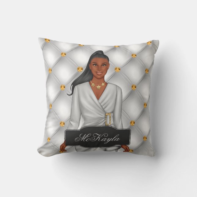 Almofada Jogadora personalizada da moda afro-americana  (Frente)