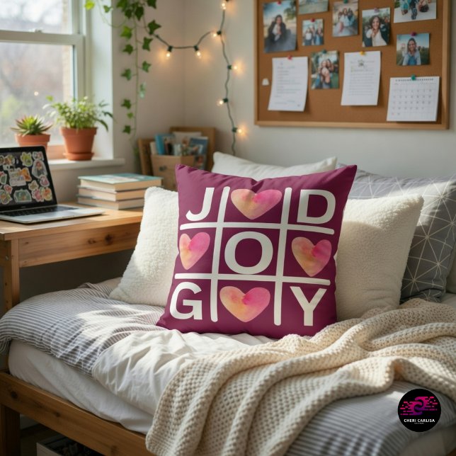 Almofada Jogo da Velha Cristão Alegria Deus Corações (Dorm vibes just got an upgrade. Joy, faith, and cozy energy.)