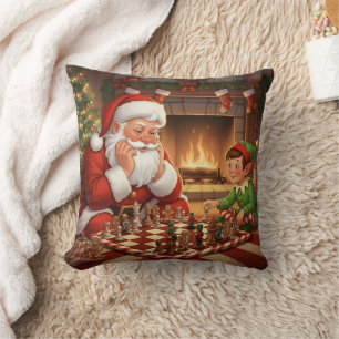 Almofada Jogo de Xadrez Personalizado do Papai Noel e Elfo