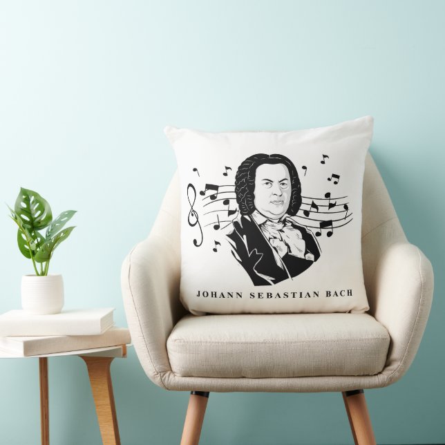 Almofada Johann Sebastian Bach Portrait e Bust com Notes (Cadeira)