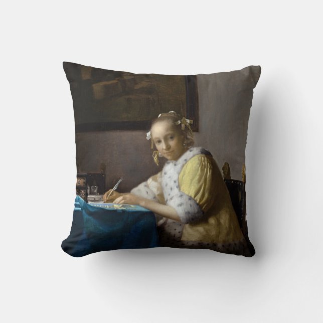 Almofada Johannes Vermeer - A Lady escrevendo uma Carta (Frente)