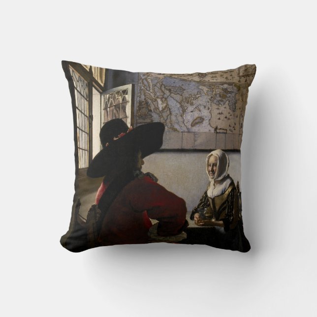 Almofada Johannes Vermeer - Oficial com uma Garota Rindo (Frente)