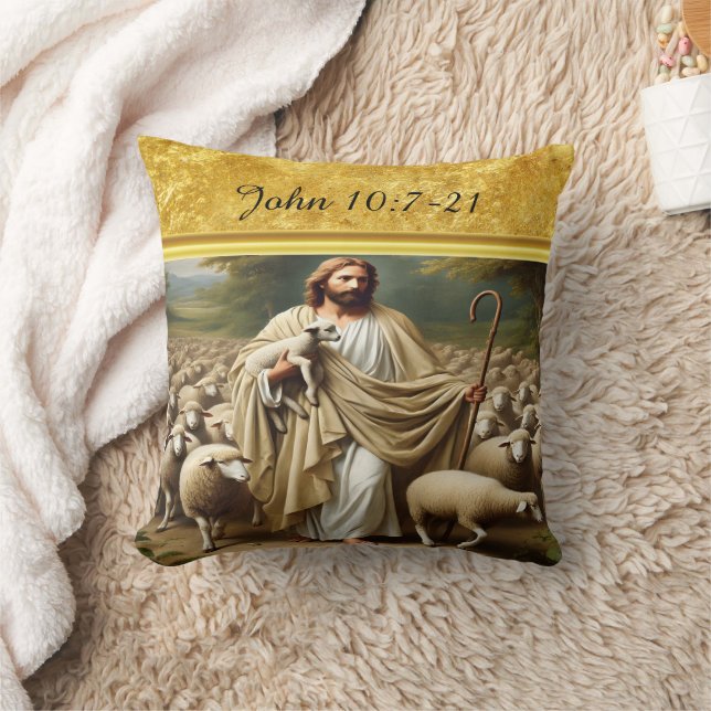 Almofada John 10:7 Bom Pastor, Dourado Design (Cobertor)