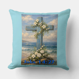 Almofada John 14:27 Beach Cross Throw Pillow