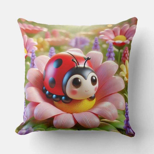 Almofada 🐞🌸 Joia de Joaninha Jardim Flor de Rosa Confortá (Frente)