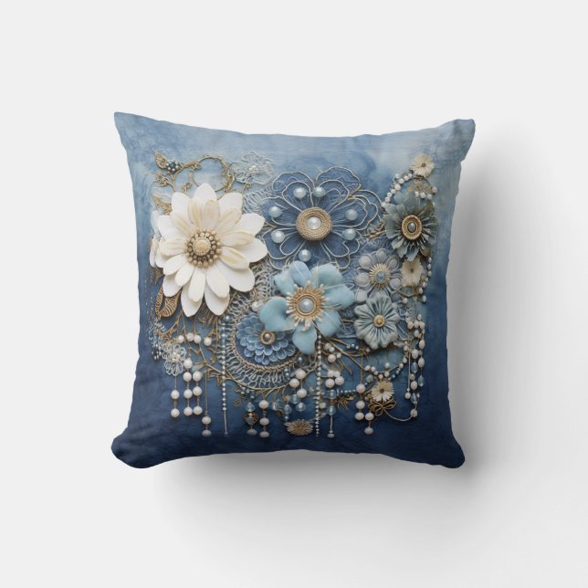 Almofada Joias de fantasia em Bue Denim (Frente)