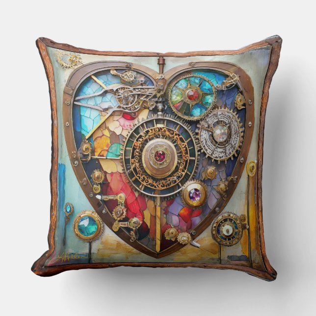 Almofada Jóias e Coração de Vidro Colorido Série Steampunk (Frente)