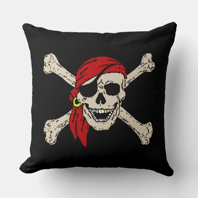 Almofada Jolly Roger Pirate Skull Bones Porta do Nome do Ba (Frente)