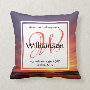 Almofada Joshua 24:15 Monograma Cristão Personalizado Para