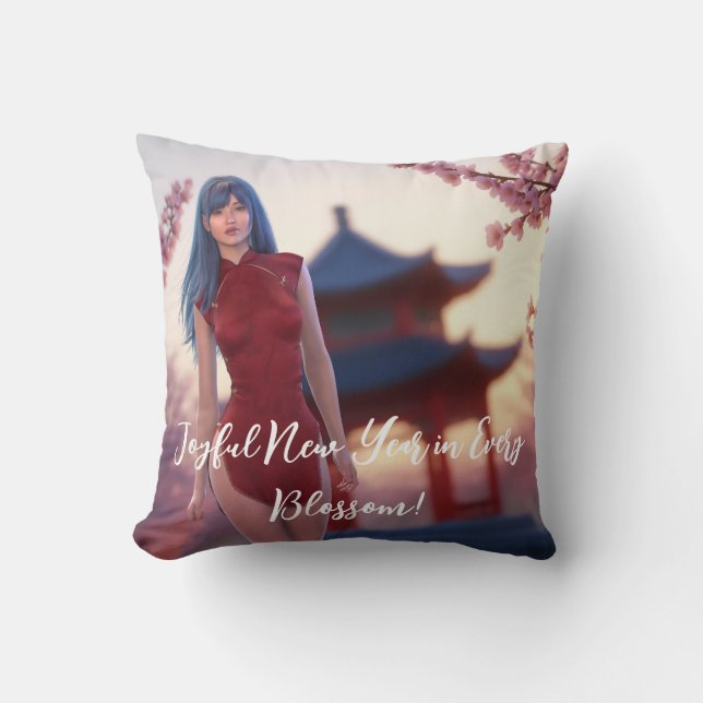 Almofada Jovem Cheongsam Bela Posicionando para Ano Novo Ch (Frente)