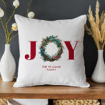 Almofada Joy Christmas Wreath Floral<br><div class="desc">Travesseiro decorativo de Férias Florais de Joy Christmas Wreath</div>