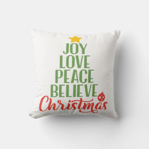 Almofada Joy Love Peace Acredite no Travesseiro decorativo
