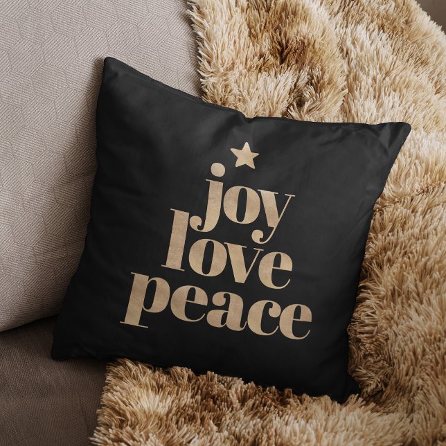 Almofada Joy Love Peace | Dourado Natal Elegante Minimalist (Criador carregado)