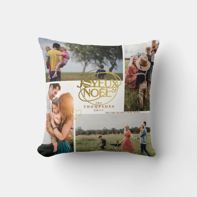 Almofada Joyeux Noel França Natal Quatro Colagem de Fotos (Frente)