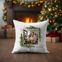 Almofada Joyful Christmas Photo Frame Family Throw Pillow