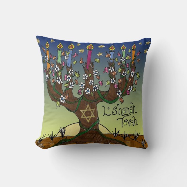 Almofada Judaica L'shanah Tovah Tree Of Life Travesseiro de (Frente)