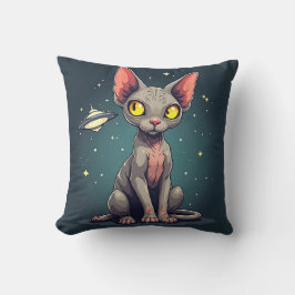 Almofada Judging Sphynx Cat UFO Space Cartoon Art
