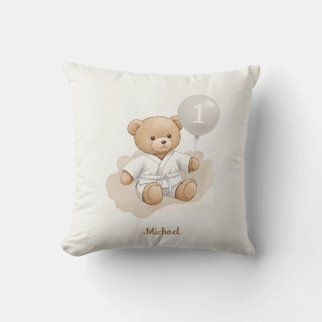 Almofada Judo Bear’s First Belt" – 1st Birthday White Belt (Frente)